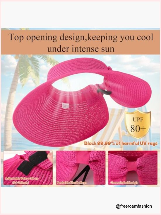 Foldable Straw Sun Visor Wide Brim Beach Hat Packable Ponytail Adjustable main image 7